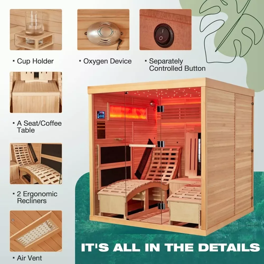 Close-up of the starry ceiling feature in the luxury 2-person infrared sauna.
